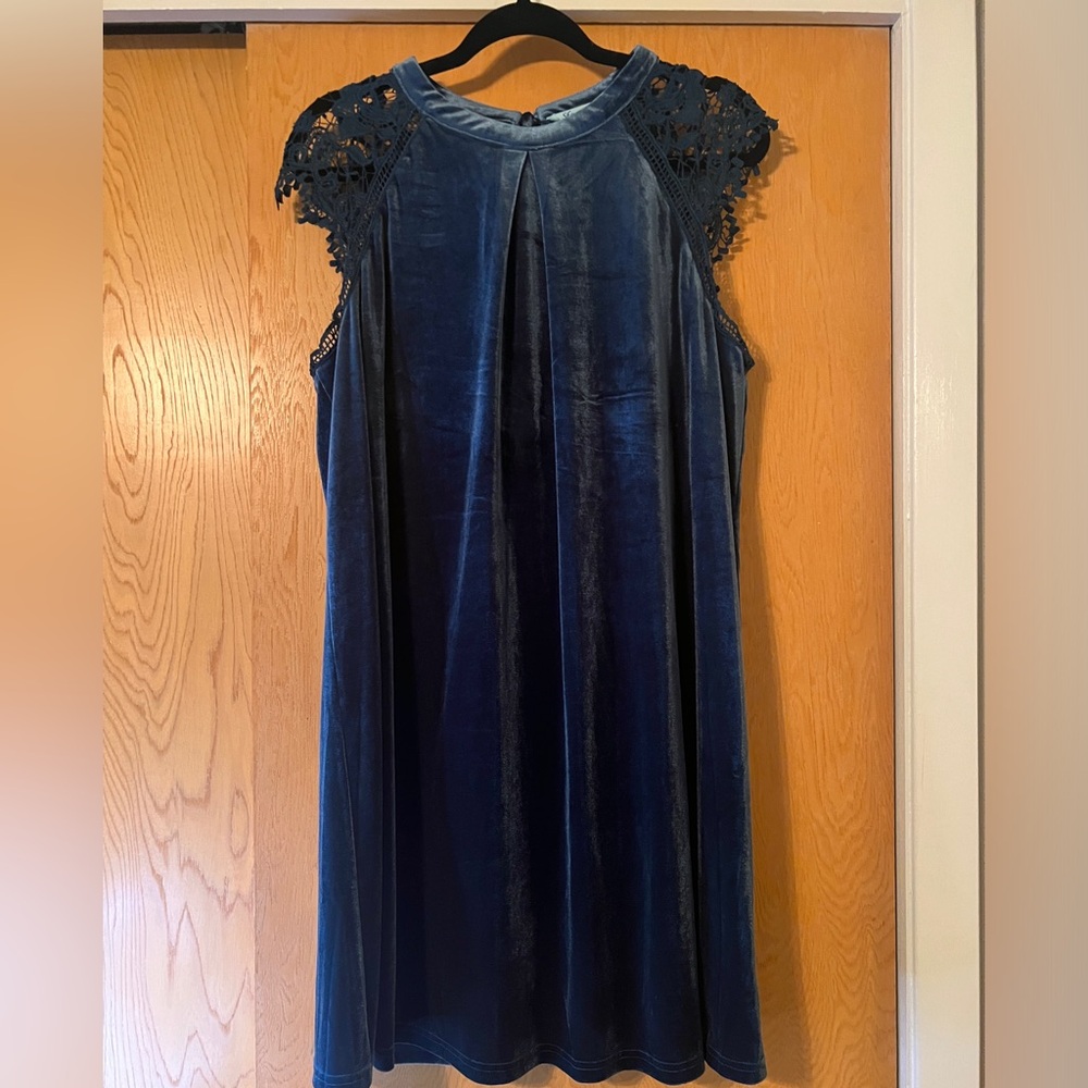 She + Sky Teal Velvet Dress